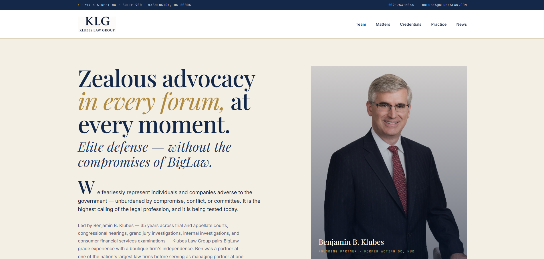 Klubes Law Group homepage — Zealous advocacy in every forum